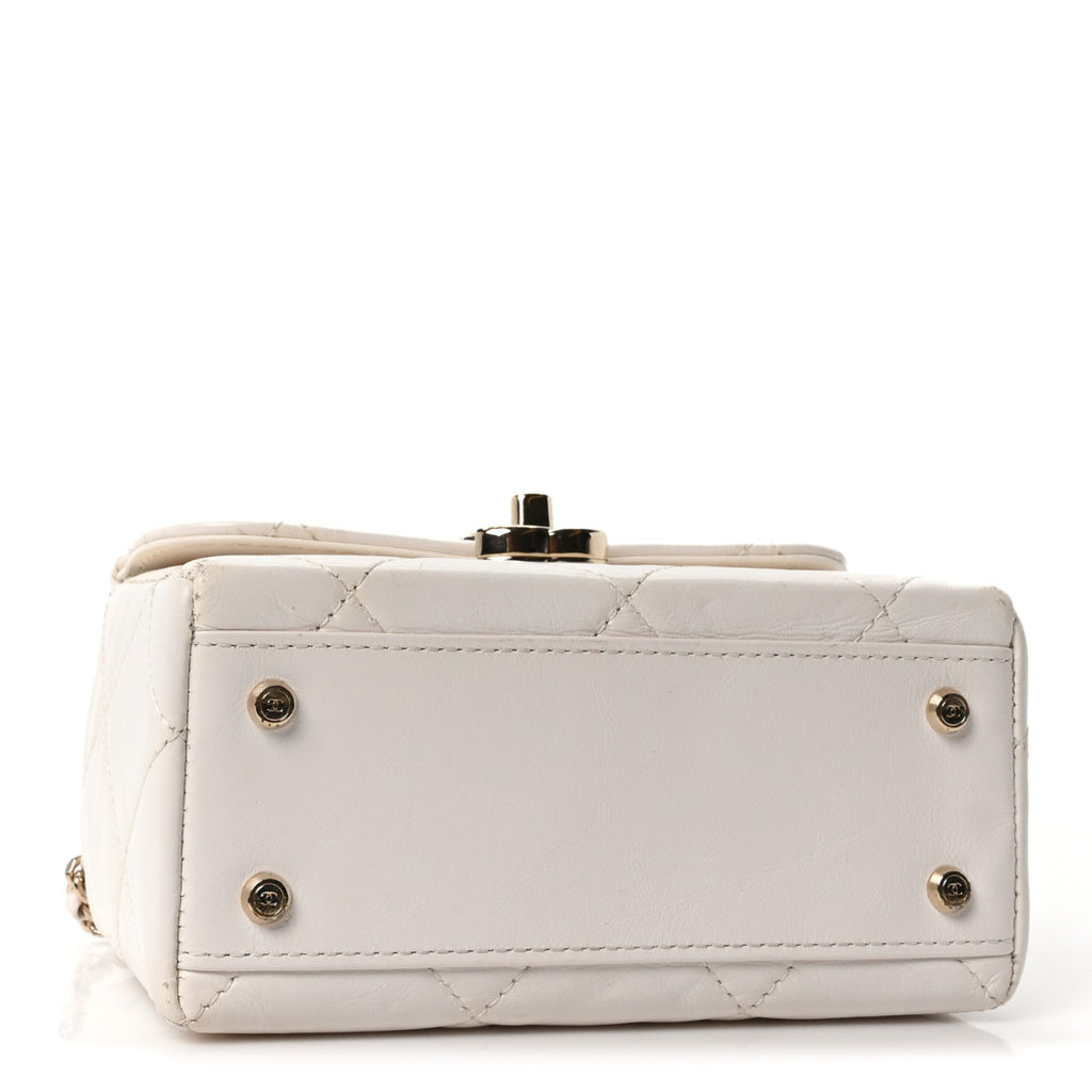 Shiny Calfskin Quilted CC Handle Vanity Flap Bag White