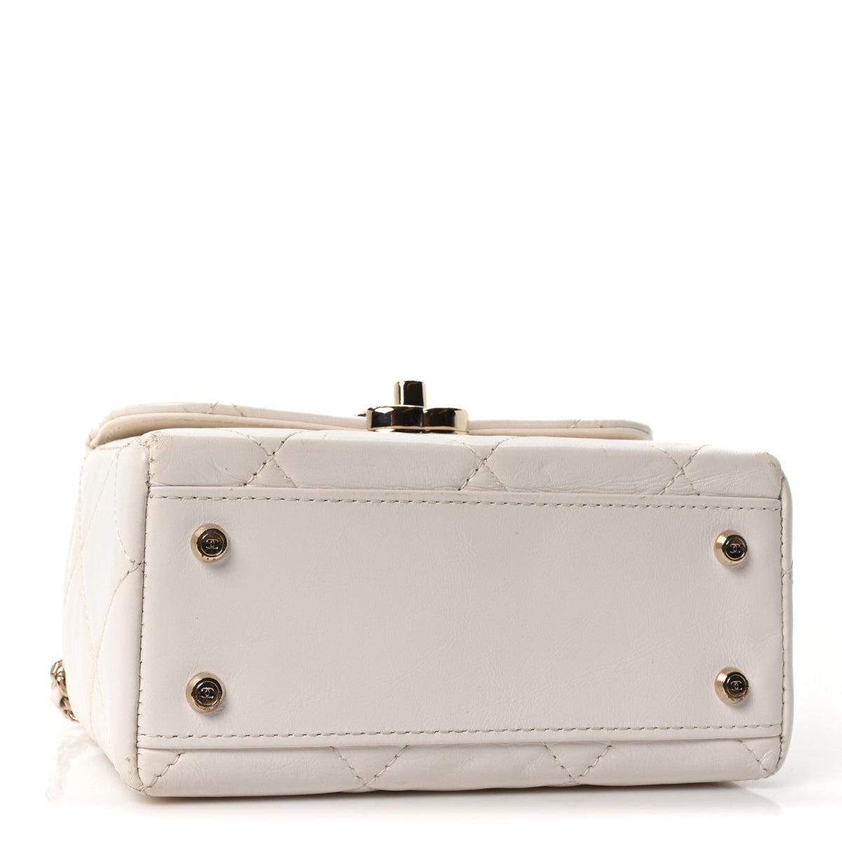Shiny Calfskin Quilted CC Handle Vanity Flap Bag White