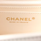 Shiny Calfskin Quilted CC Handle Vanity Flap Bag White