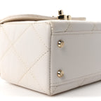 Shiny Calfskin Quilted CC Handle Vanity Flap Bag White
