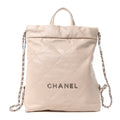 Shiny Calfskin Quilted Chanel 22 Backpack Beige