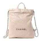 Shiny Calfskin Quilted Chanel 22 Backpack Beige
