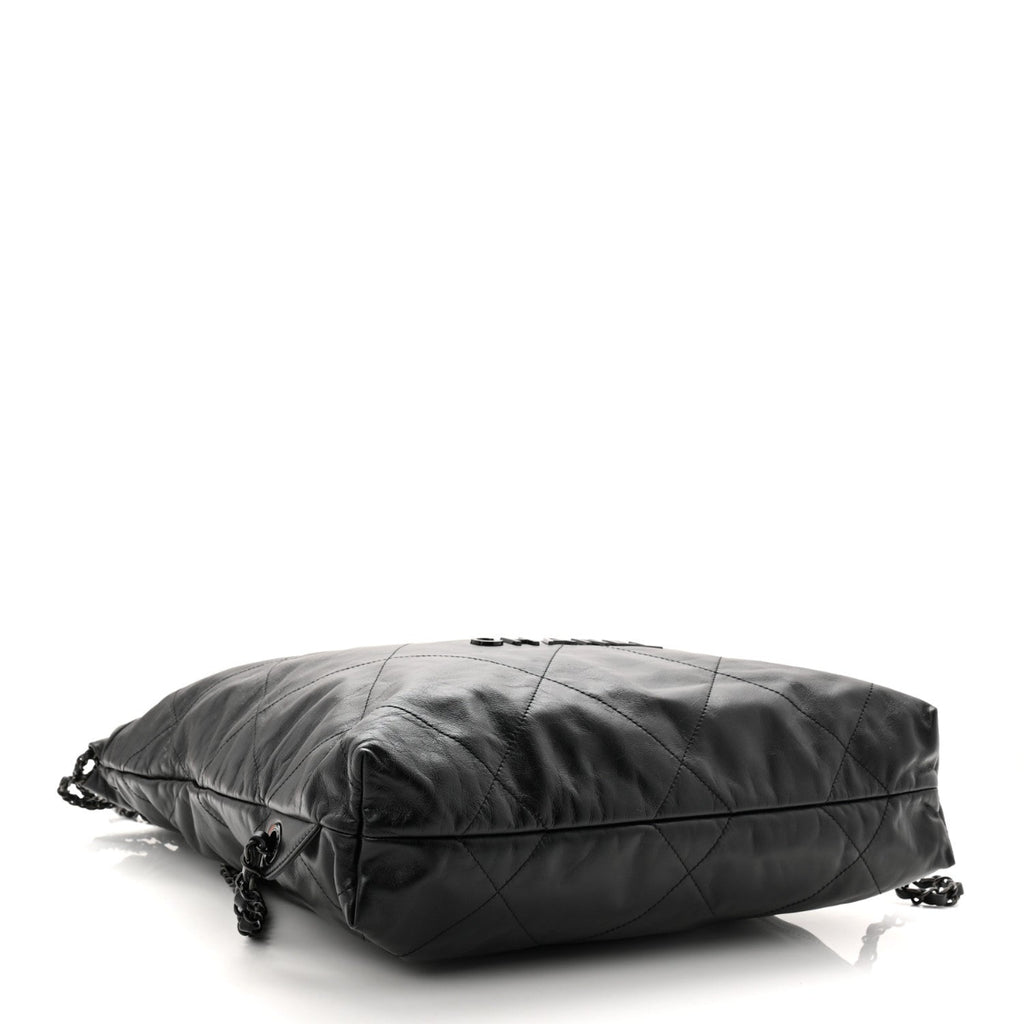 Shiny Calfskin Quilted Chanel 22 Backpack So Black