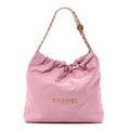 Shiny Calfskin Quilted Chanel 22 Drawstring Bag Pink