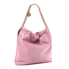 Shiny Calfskin Quilted Chanel 22 Drawstring Bag Pink