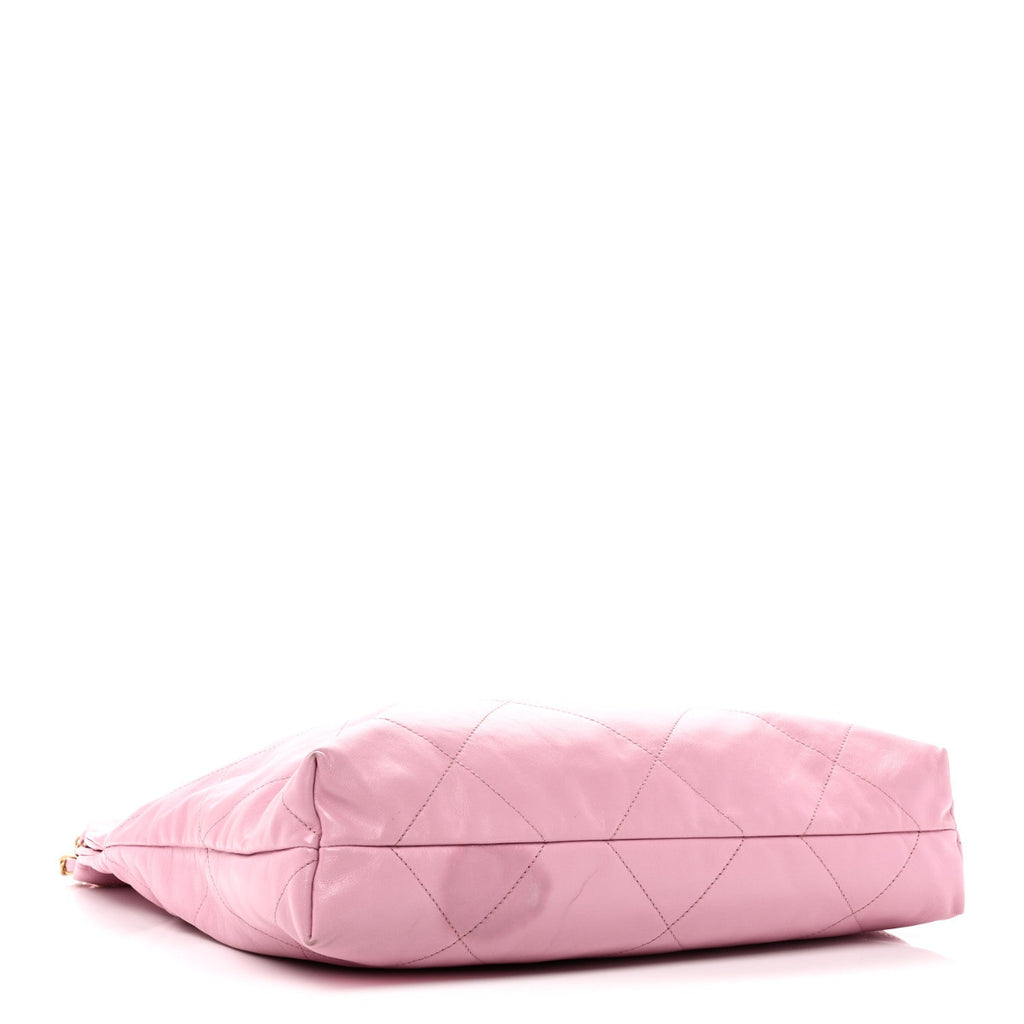 Shiny Calfskin Quilted Chanel 22 Drawstring Bag Pink
