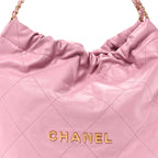 Shiny Calfskin Quilted Chanel 22 Drawstring Bag Pink