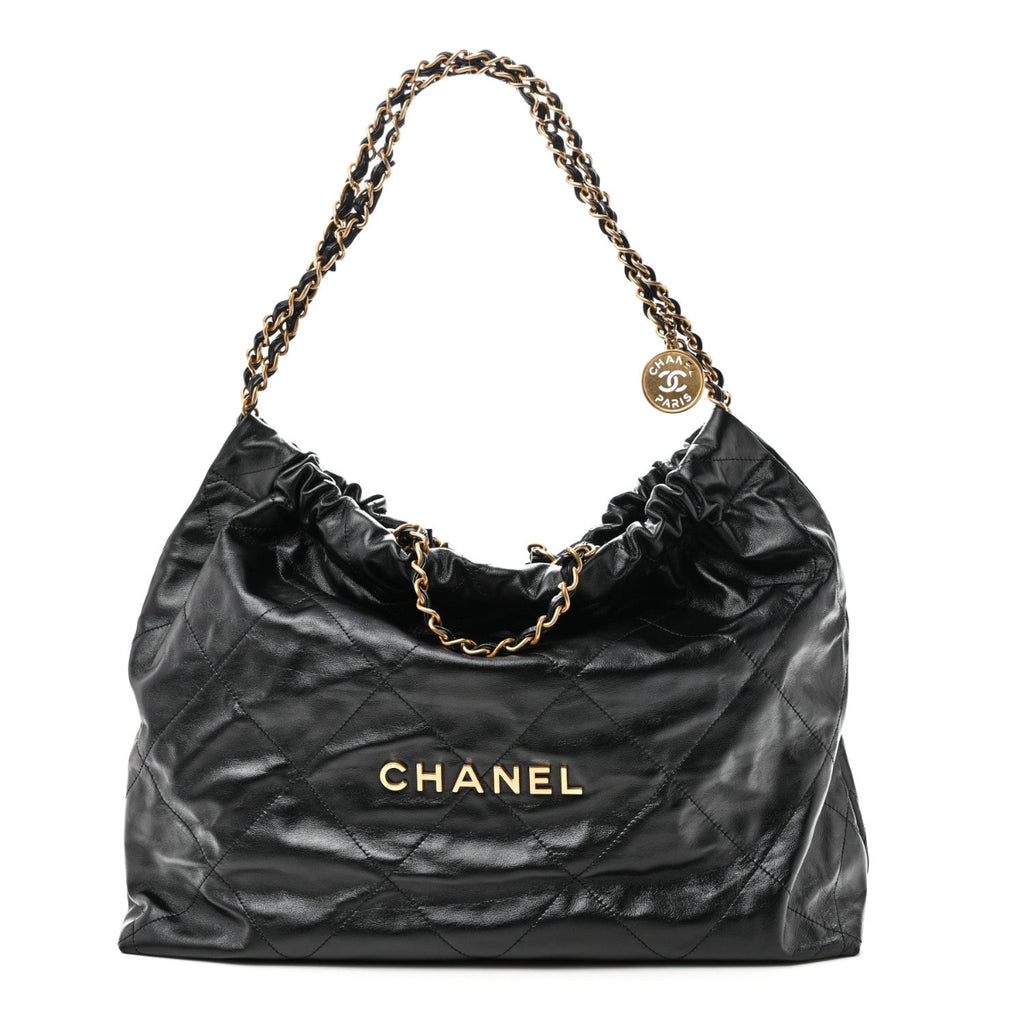 Shiny Calfskin Quilted Large Chanel 22 East West Black