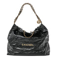 Shiny Calfskin Quilted Large Chanel 22 East West Black