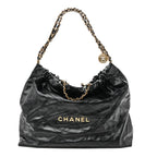 Shiny Calfskin Quilted Large Chanel 22 East West Black