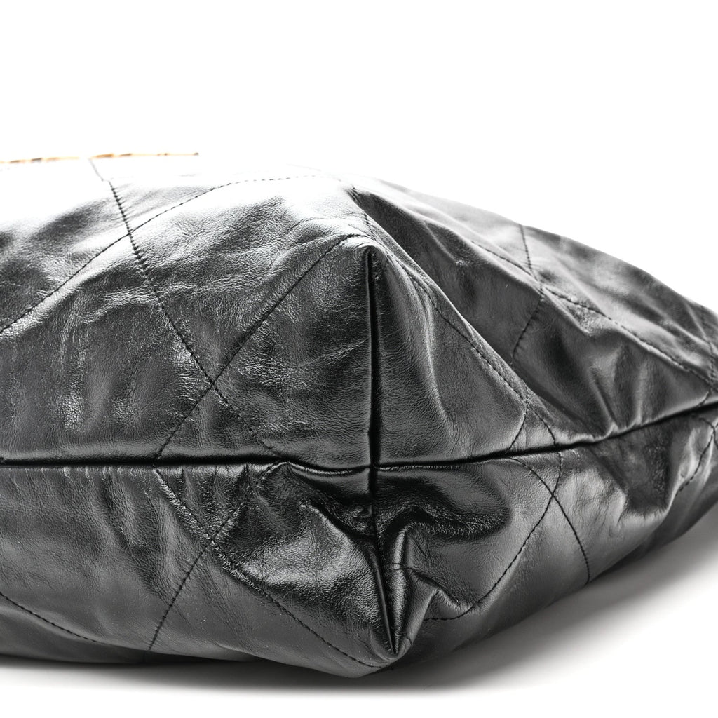 Shiny Calfskin Quilted Large Chanel 22 East West Black