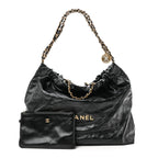 Shiny Calfskin Quilted Large Chanel 22 East West Black