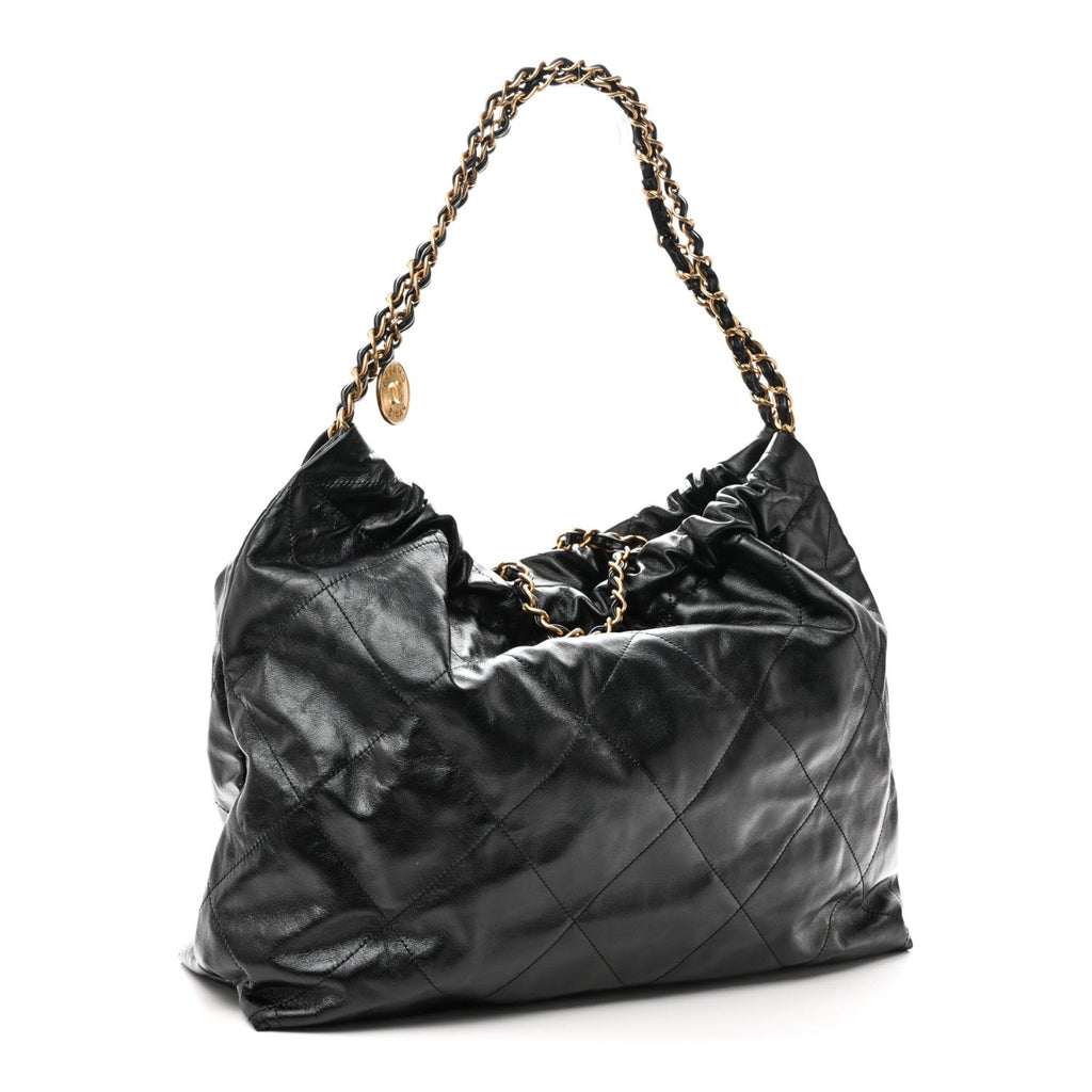 Shiny Calfskin Quilted Large Chanel 22 East West Black