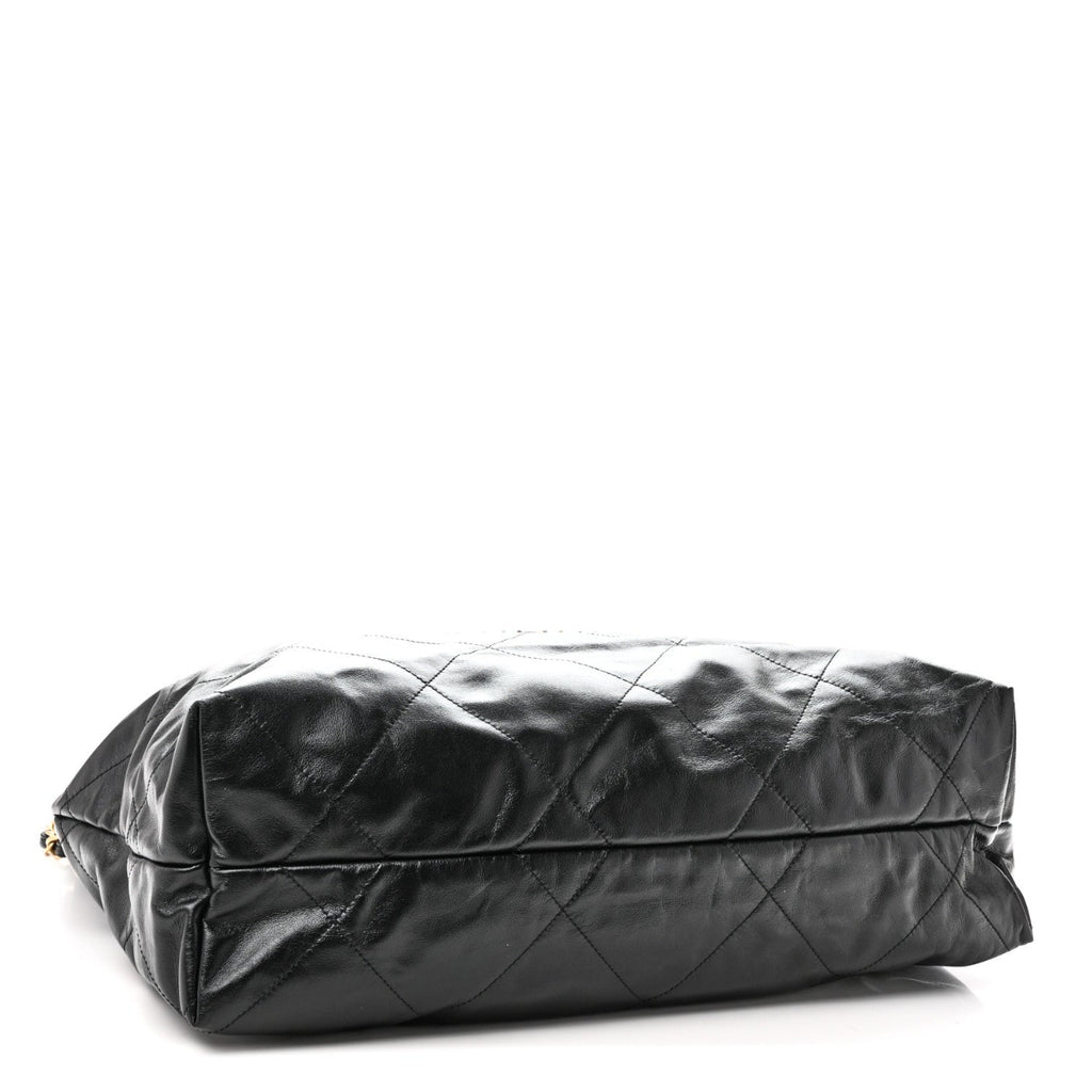 Shiny Calfskin Quilted Large Chanel 22 East West Black