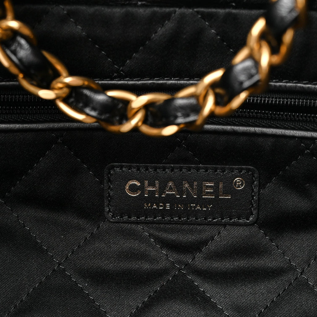 Shiny Calfskin Quilted Large Chanel 22 East West Black
