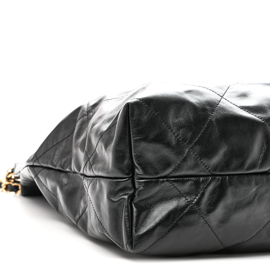 Shiny Calfskin Quilted Large Chanel 22 East West Black