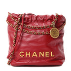 Shiny Calfskin Quilted Mini Chanel 22 Red