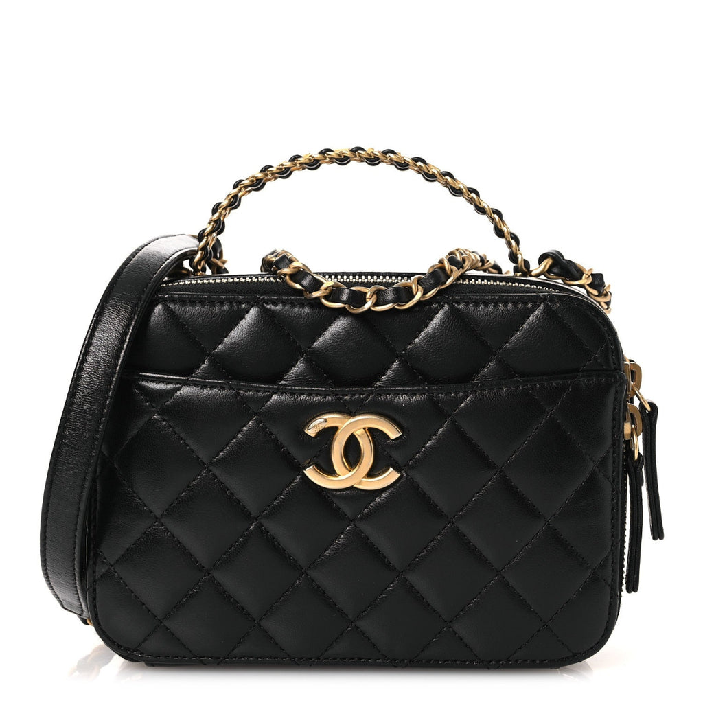 Shiny Calfskin Quilted Small Pick Me Up Vanity Case Black