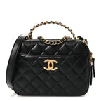 Shiny Calfskin Quilted Small Pick Me Up Vanity Case Black
