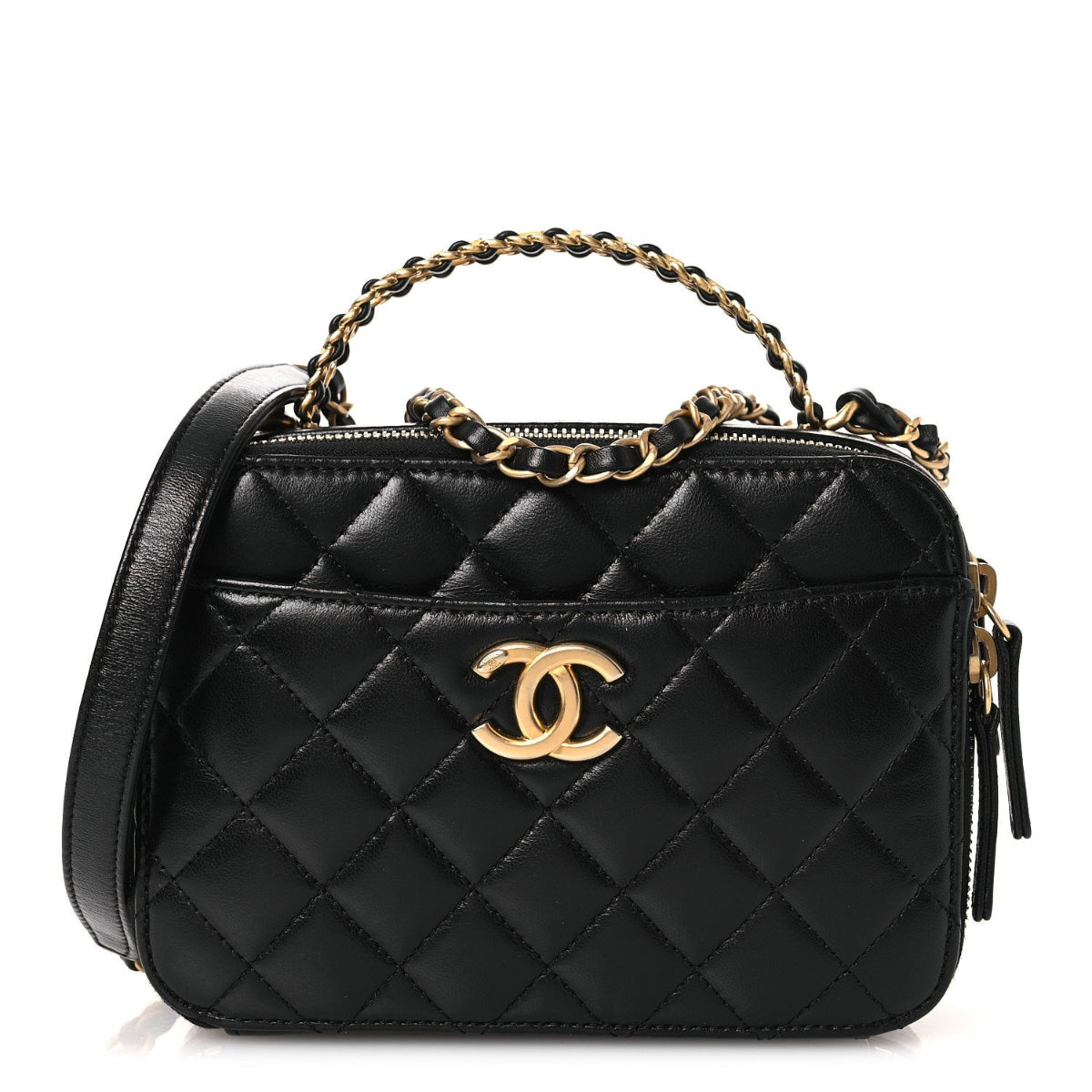 Shiny Calfskin Quilted Small Pick Me Up Vanity Case Black