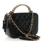 Shiny Calfskin Quilted Small Pick Me Up Vanity Case Black