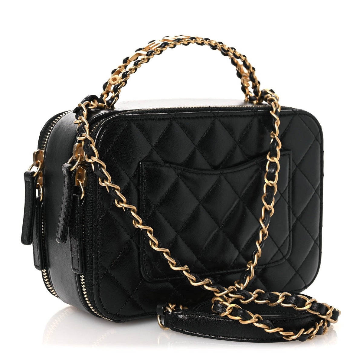 Shiny Calfskin Quilted Small Pick Me Up Vanity Case Black