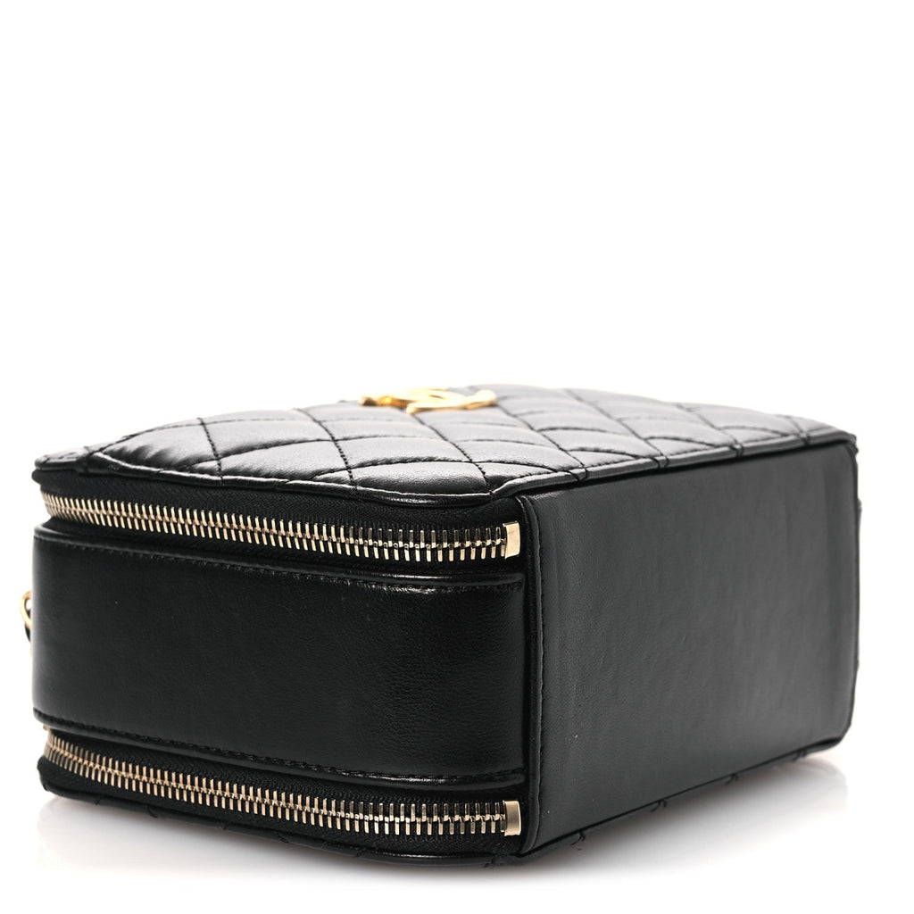 Shiny Calfskin Quilted Small Pick Me Up Vanity Case Black