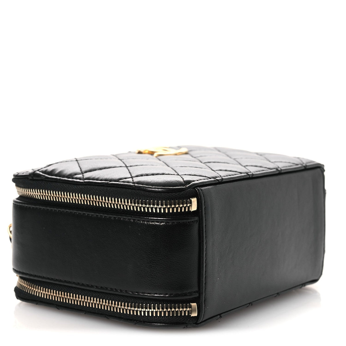 Shiny Calfskin Quilted Small Pick Me Up Vanity Case Black