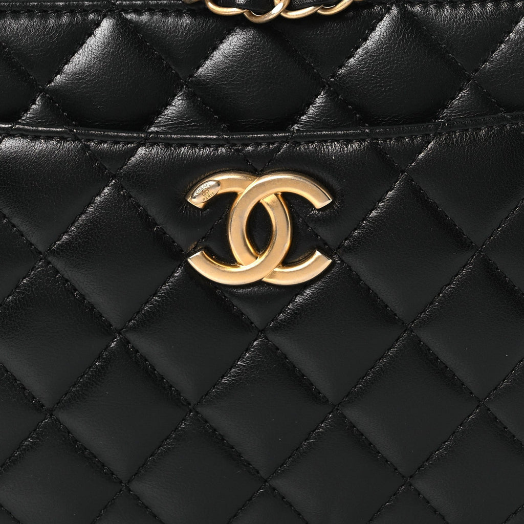 Shiny Calfskin Quilted Small Pick Me Up Vanity Case Black