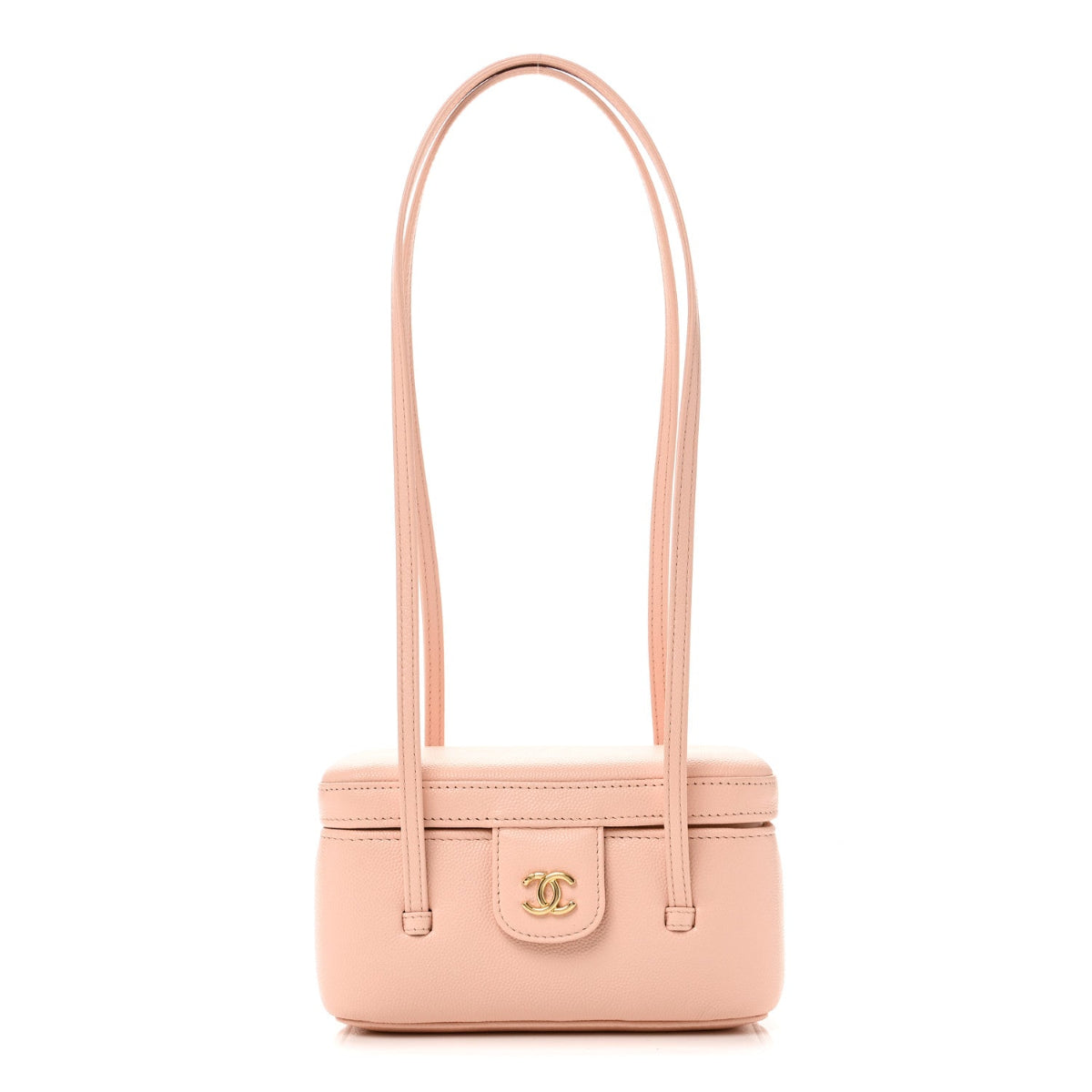 Shiny Caviar Preppy Coco Long Vanity With Strap Light Pink