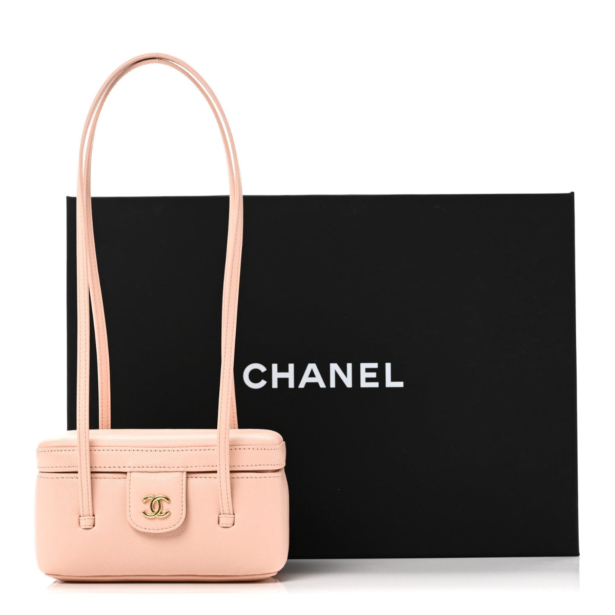 Shiny Caviar Preppy Coco Long Vanity With Strap Light Pink