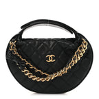 Shiny Caviar Quilted Bow Pouch Hobo Black