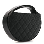 Shiny Caviar Quilted Bow Pouch Hobo Black