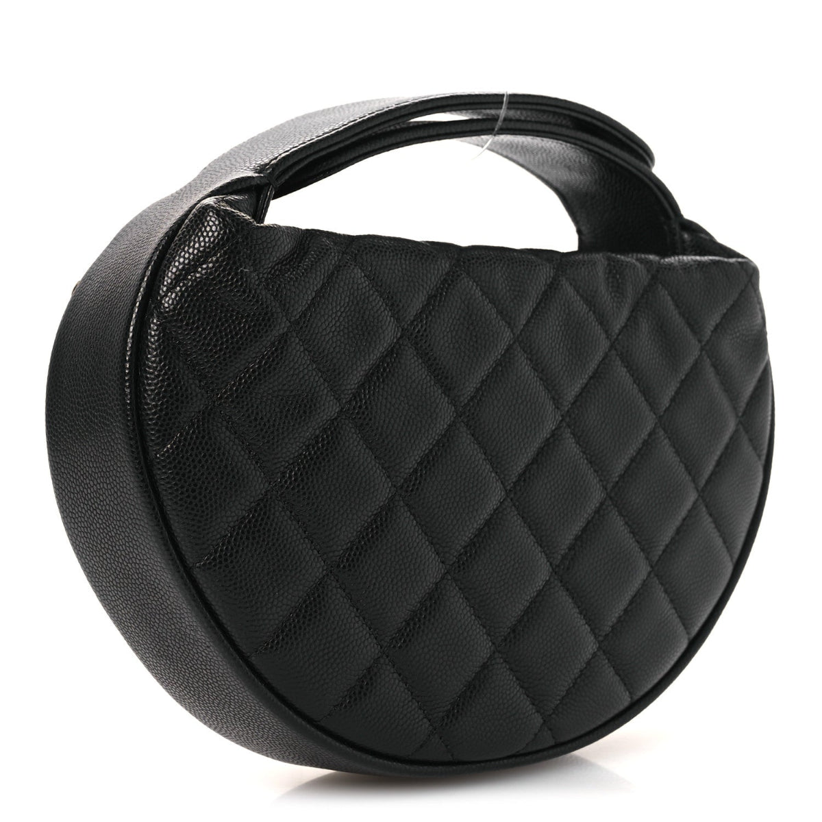 Shiny Caviar Quilted Bow Pouch Hobo Black