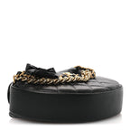 Shiny Caviar Quilted Bow Pouch Hobo Black