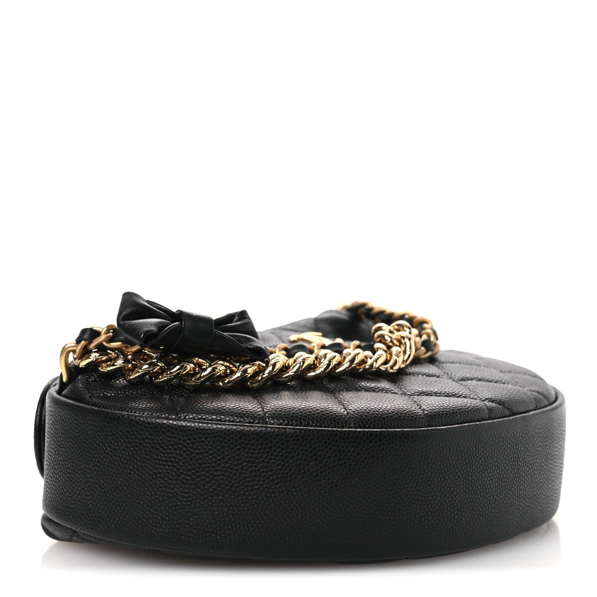 Shiny Caviar Quilted Bow Pouch Hobo Black