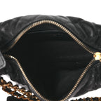Shiny Caviar Quilted Bow Pouch Hobo Black