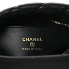 Shiny Caviar Quilted Bow Pouch Hobo Black