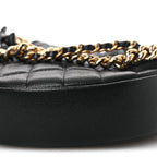 Shiny Caviar Quilted Bow Pouch Hobo Black