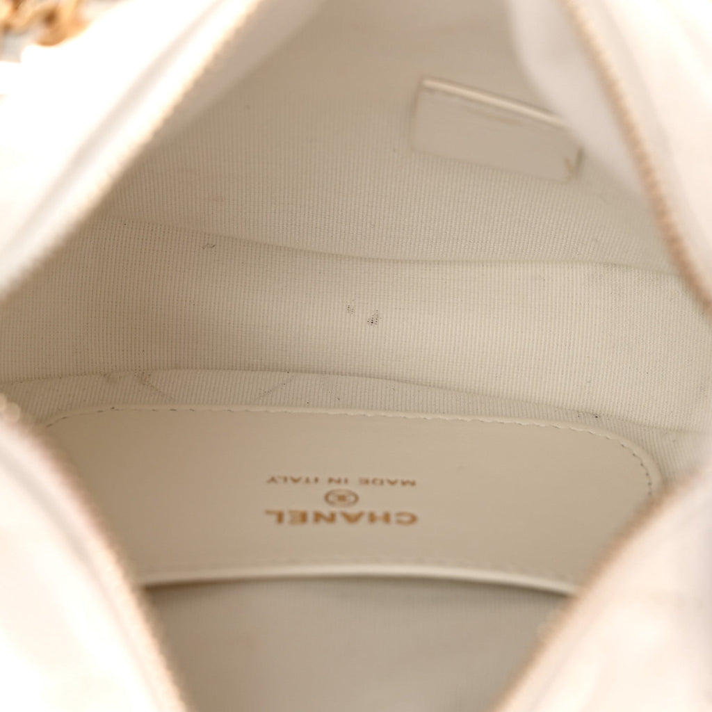 Shiny Caviar Quilted Bow Pouch Hobo White