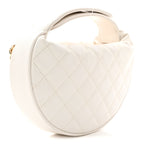 Shiny Caviar Quilted Bow Pouch Hobo White