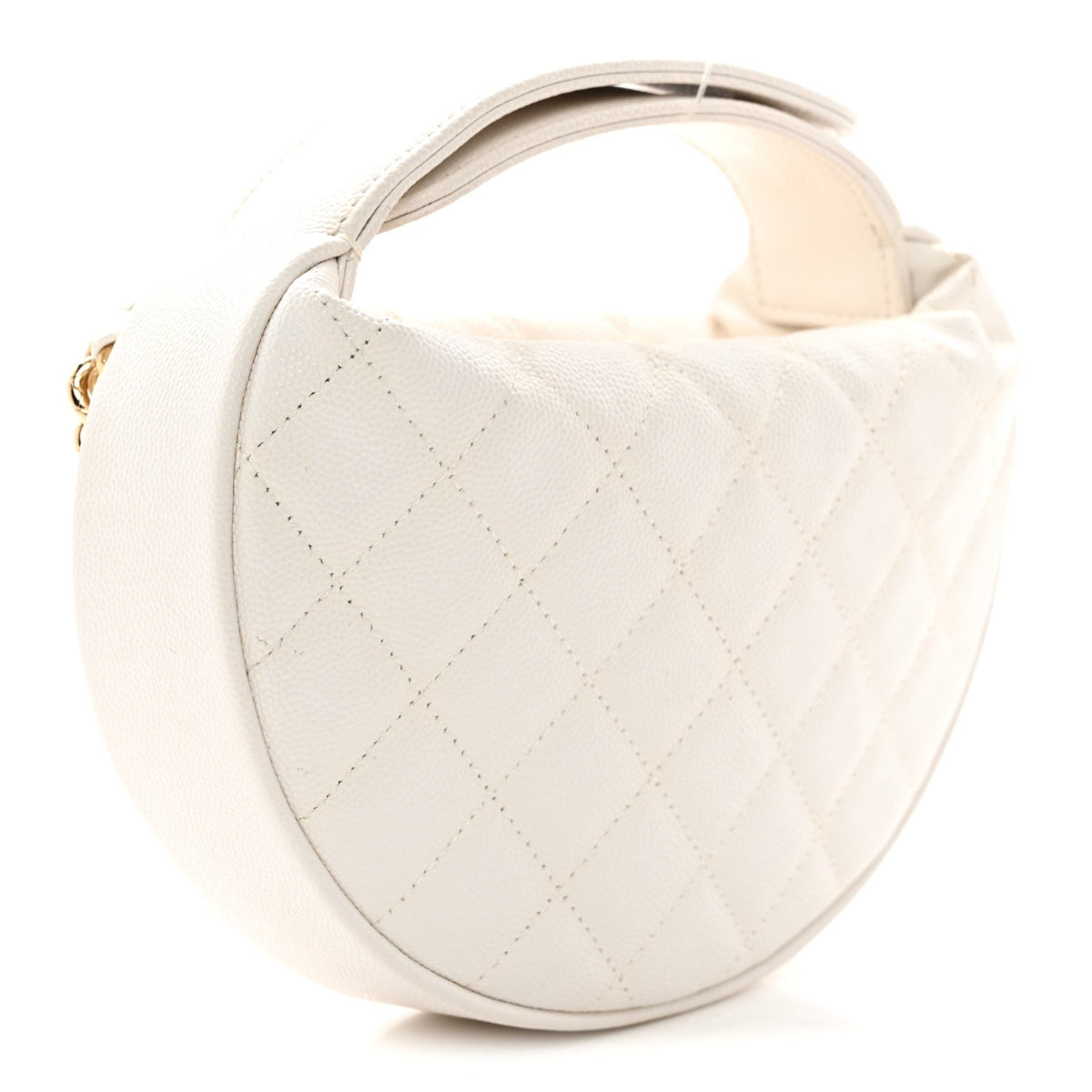 Shiny Caviar Quilted Bow Pouch Hobo White