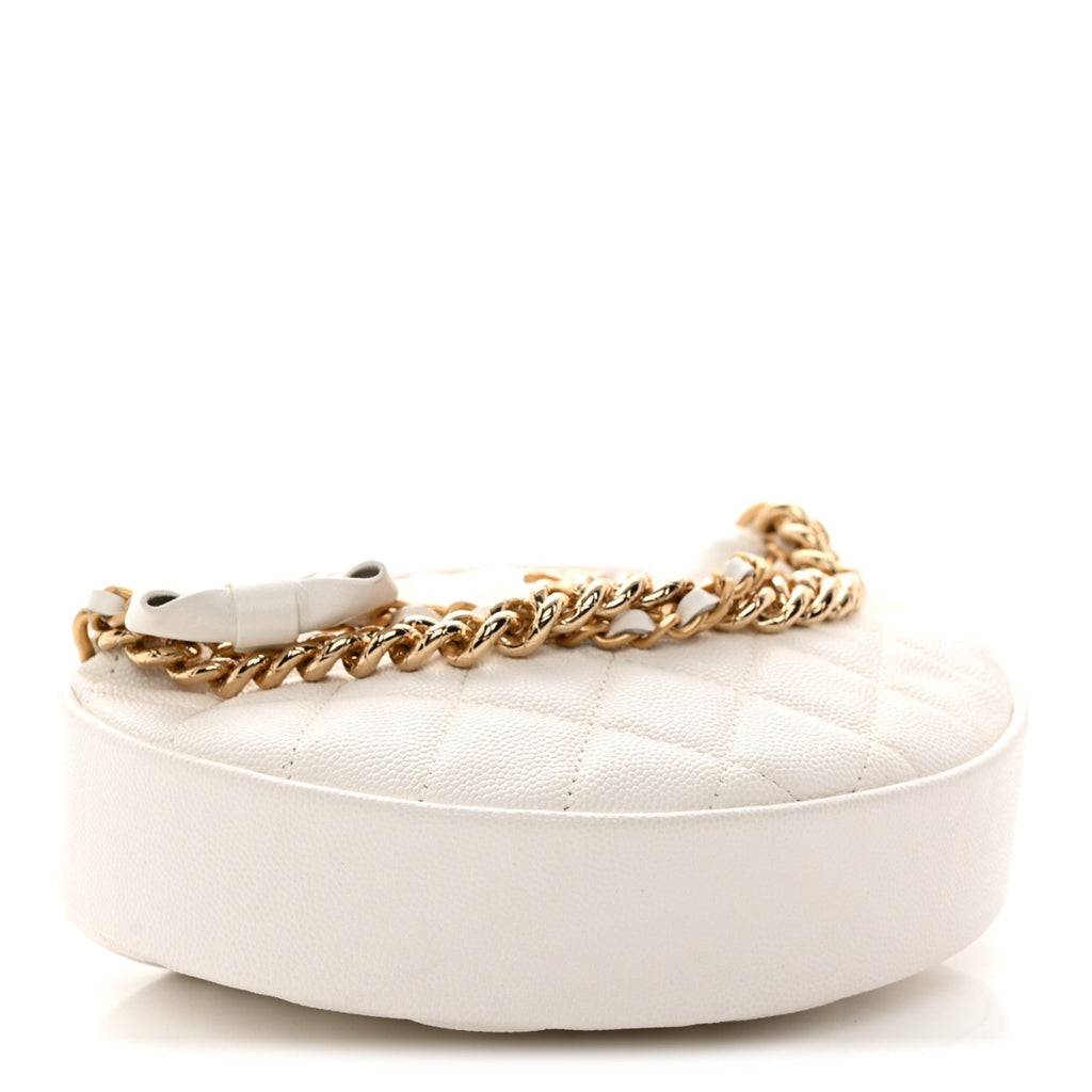 Shiny Caviar Quilted Bow Pouch Hobo White