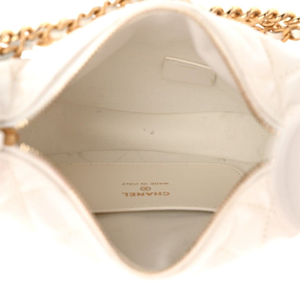 Shiny Caviar Quilted Bow Pouch Hobo White