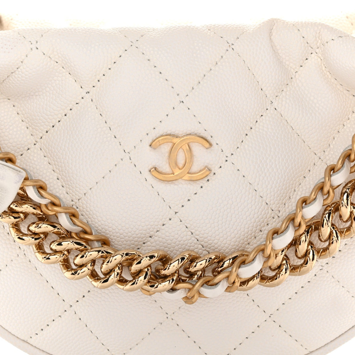 Shiny Caviar Quilted Bow Pouch Hobo White