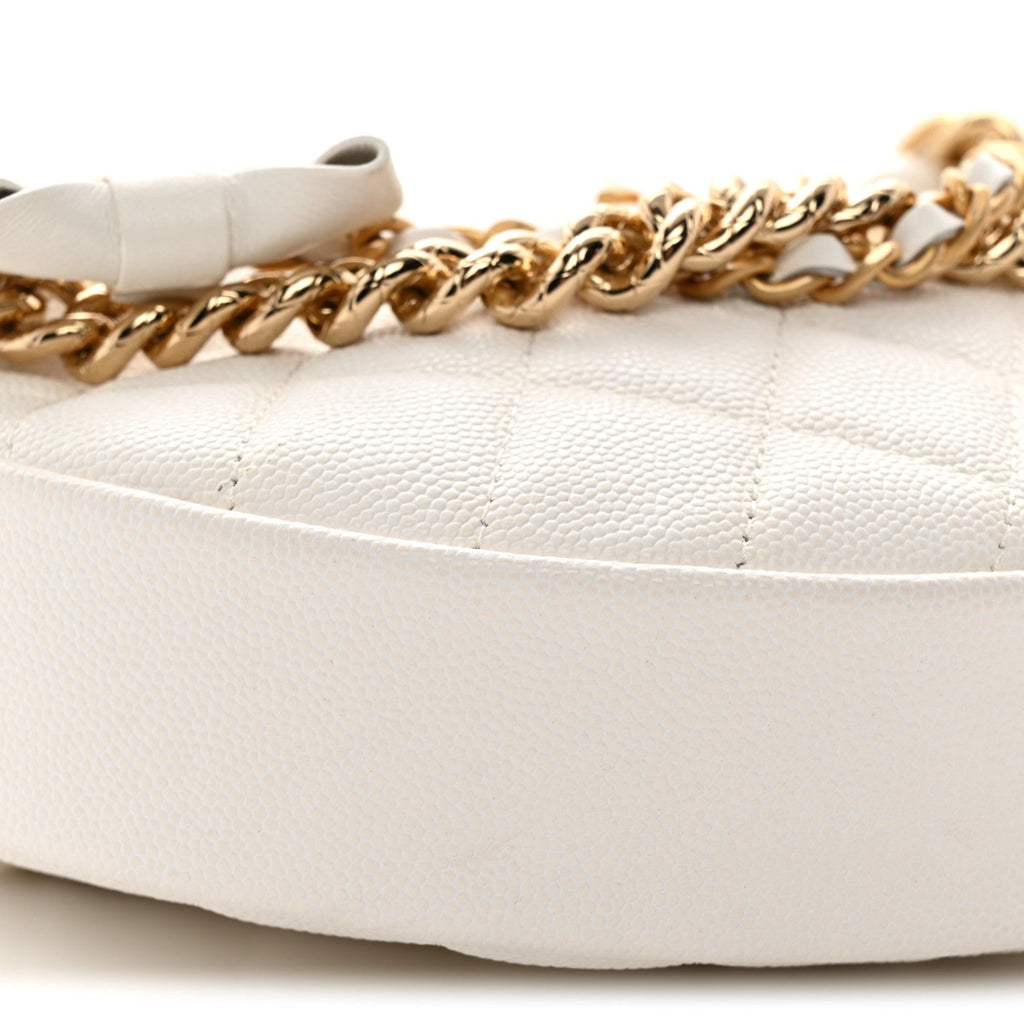 Shiny Caviar Quilted Bow Pouch Hobo White