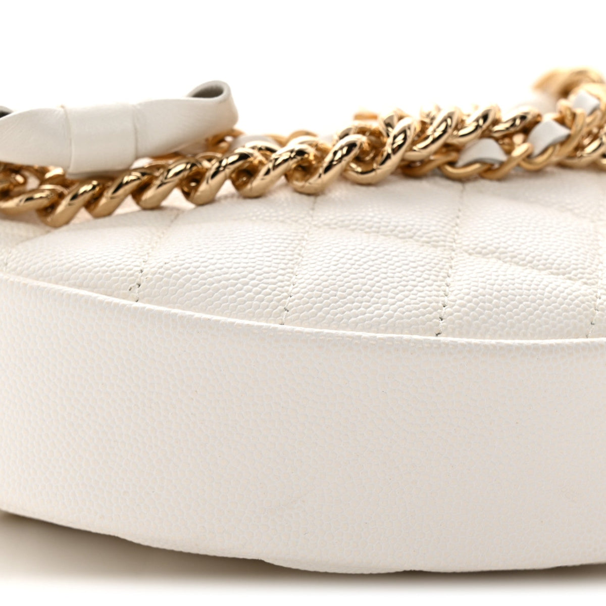 Shiny Caviar Quilted Bow Pouch Hobo White
