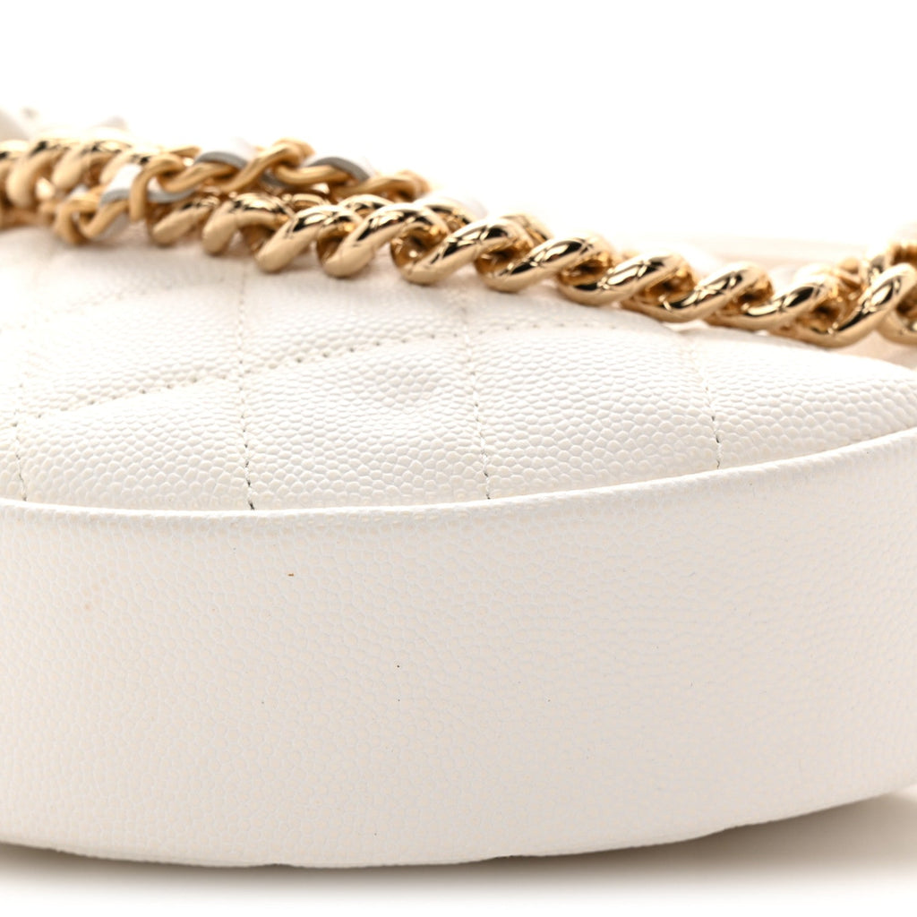 Shiny Caviar Quilted Bow Pouch Hobo White