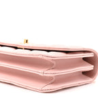 Shiny Caviar Quilted Flap Charm Wallet On Chain WOC Light Pink
