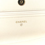 Shiny Caviar Quilted Flap Charm Wallet On Chain WOC White